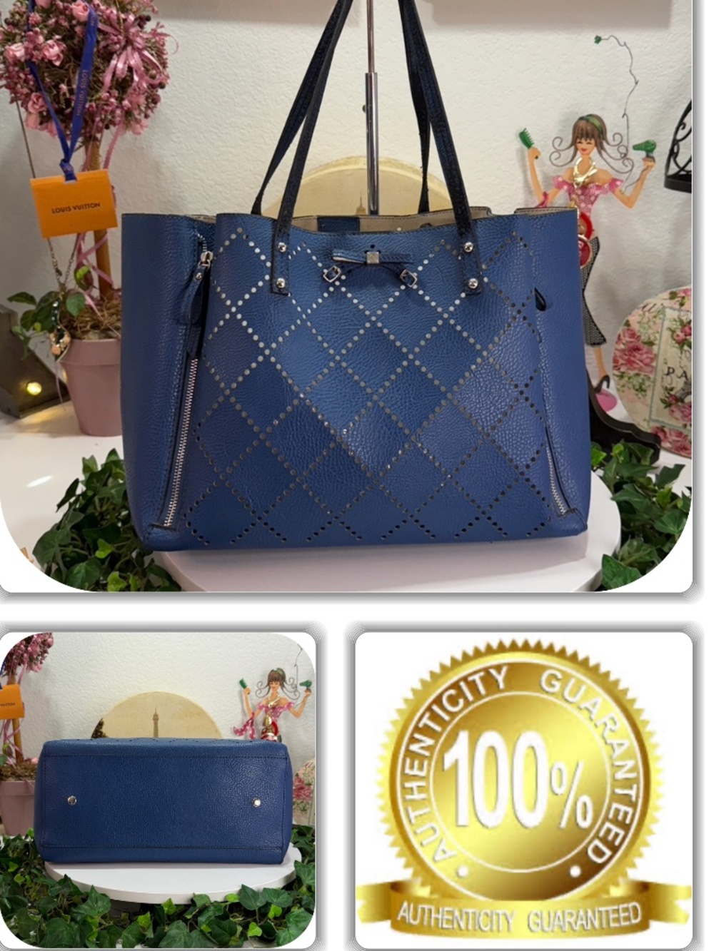 ECLECTIC JESSICA SIMPSON BLUE LEATHER LARGE TOTE BAG!